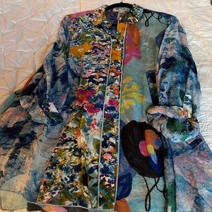 Floral tunic length blouse, sheer fabric